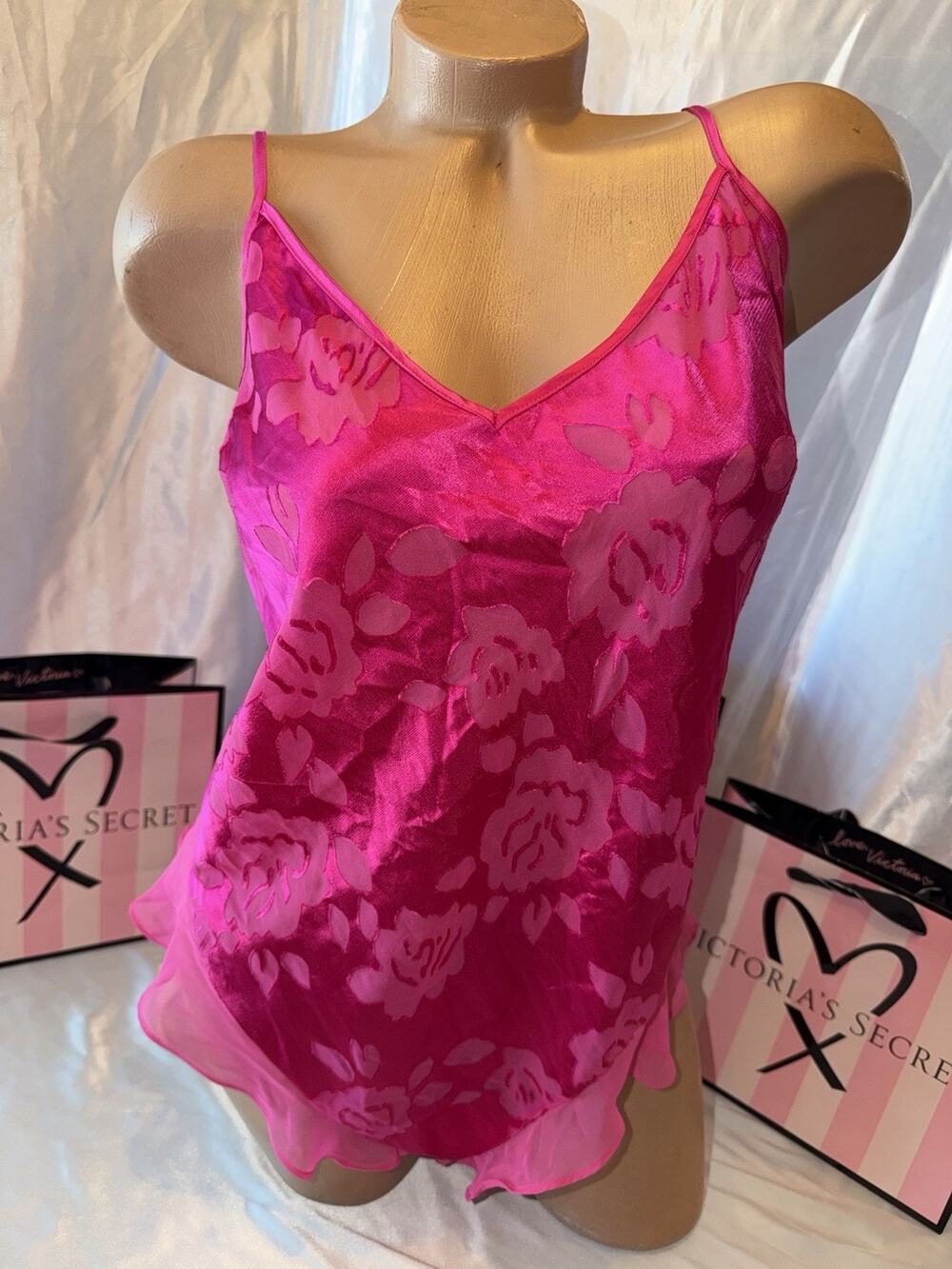 Victorias Secret Archives Satin Teddy Romper Ruffled Pink XXL